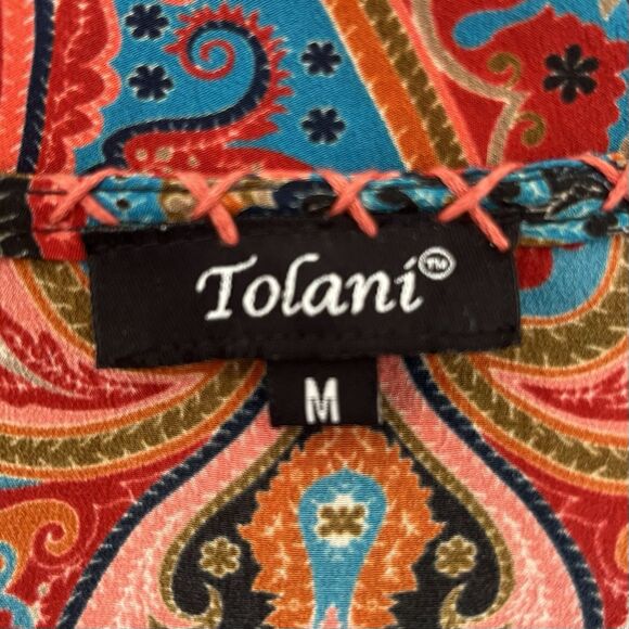 Tolani Boho Silk Tunic Dress Size M Vibrant Festival Hippie Tassels Cover Up - Picture 11 of 16